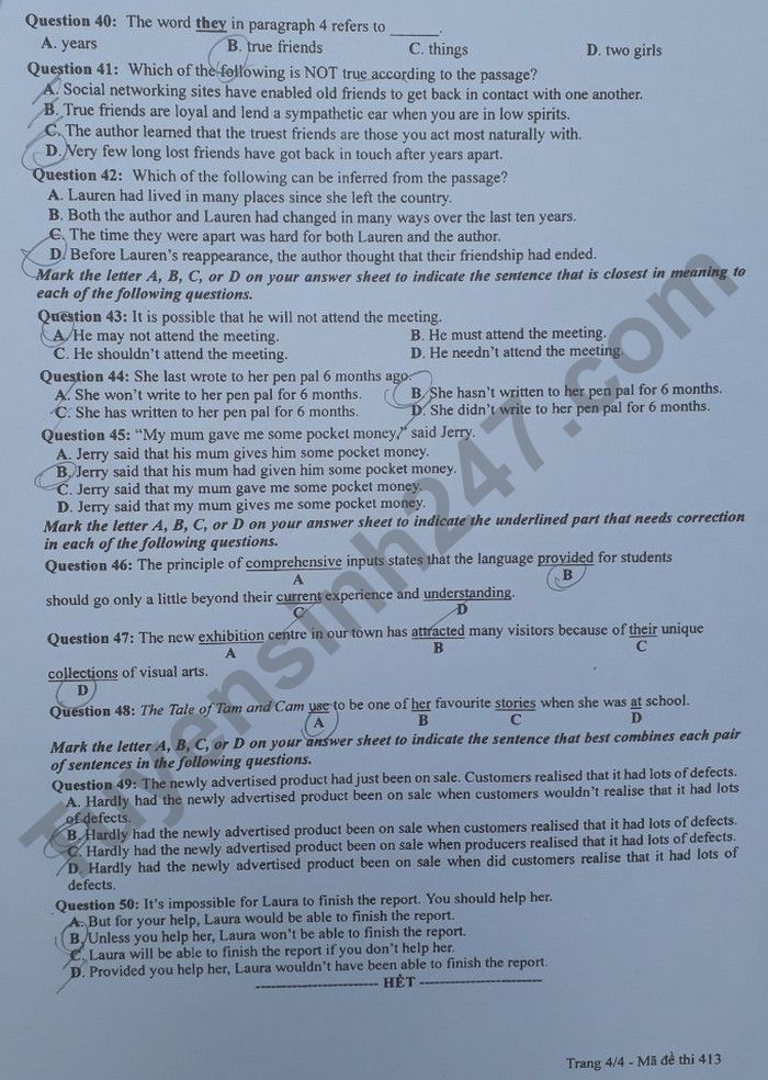 Đáp án đề thi môn tiếng Anh mã đề 413 kỳ thi THPT Quốc gia 2022 - Ảnh 2
