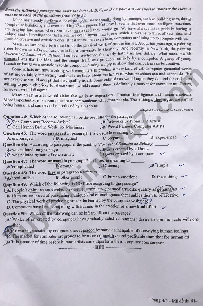 Đáp án đề thi môn tiếng Anh mã đề 414 kỳ thi THPT Quốc gia 2022 - Ảnh 3