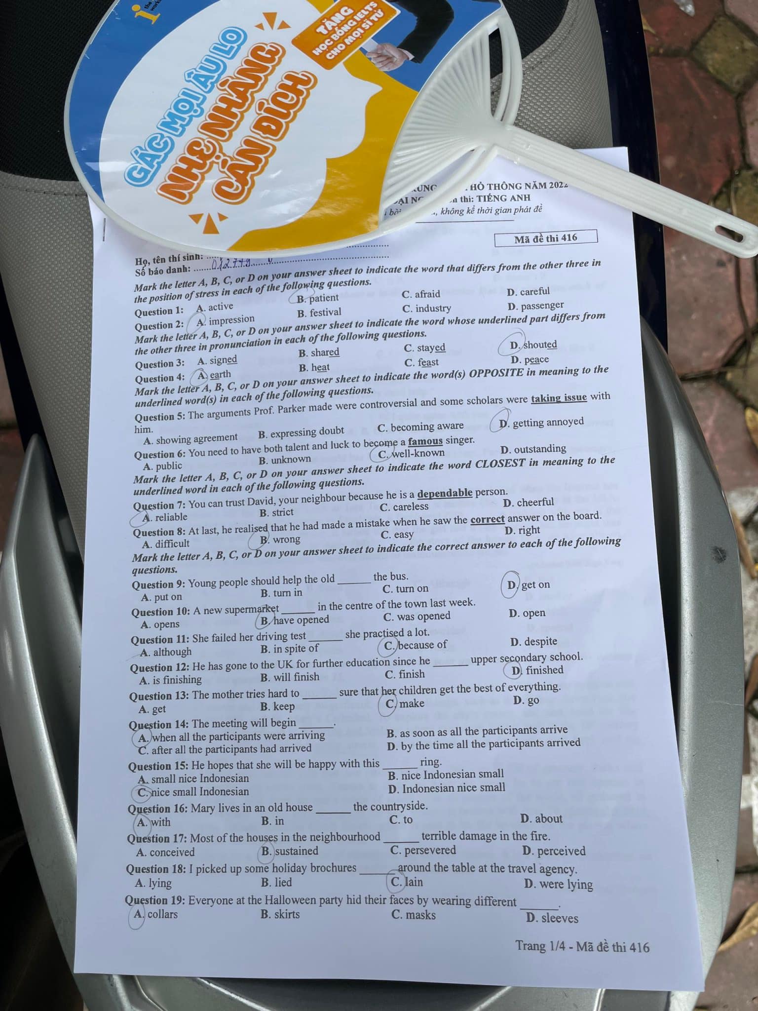 Đáp án đề thi môn tiếng Anh mã đề 416 kỳ thi THPT Quốc gia 2022 - Ảnh 1