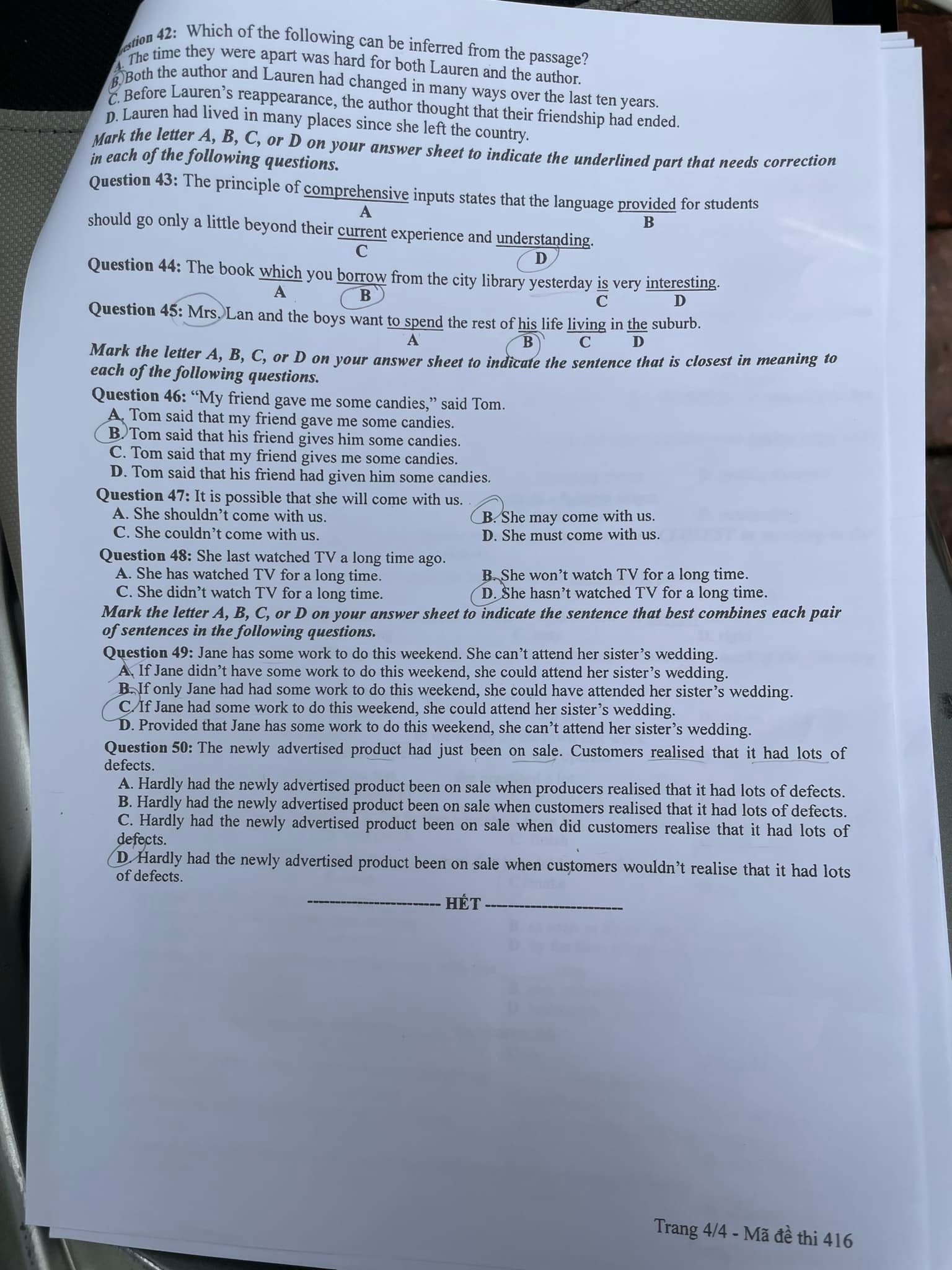 Đáp án đề thi môn tiếng Anh mã đề 416 kỳ thi THPT Quốc gia 2022 - Ảnh 2