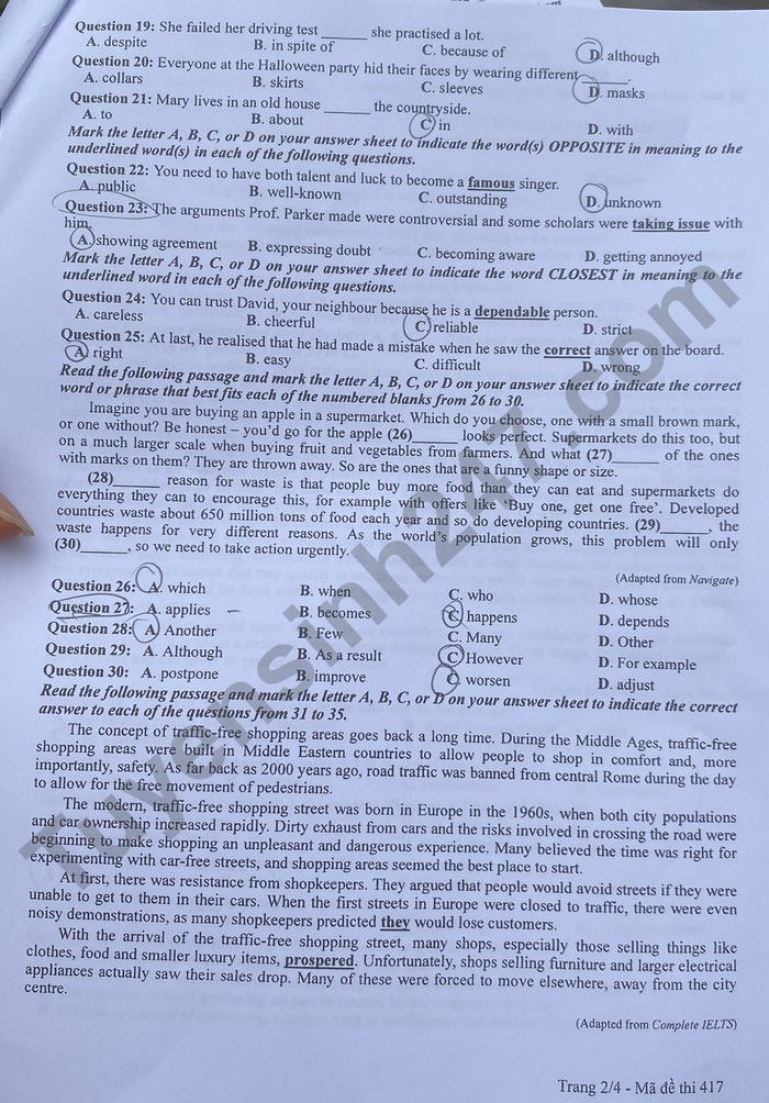Đáp án đề thi môn tiếng Anh mã đề 417 kỳ thi THPT Quốc gia 2022 - Ảnh 2