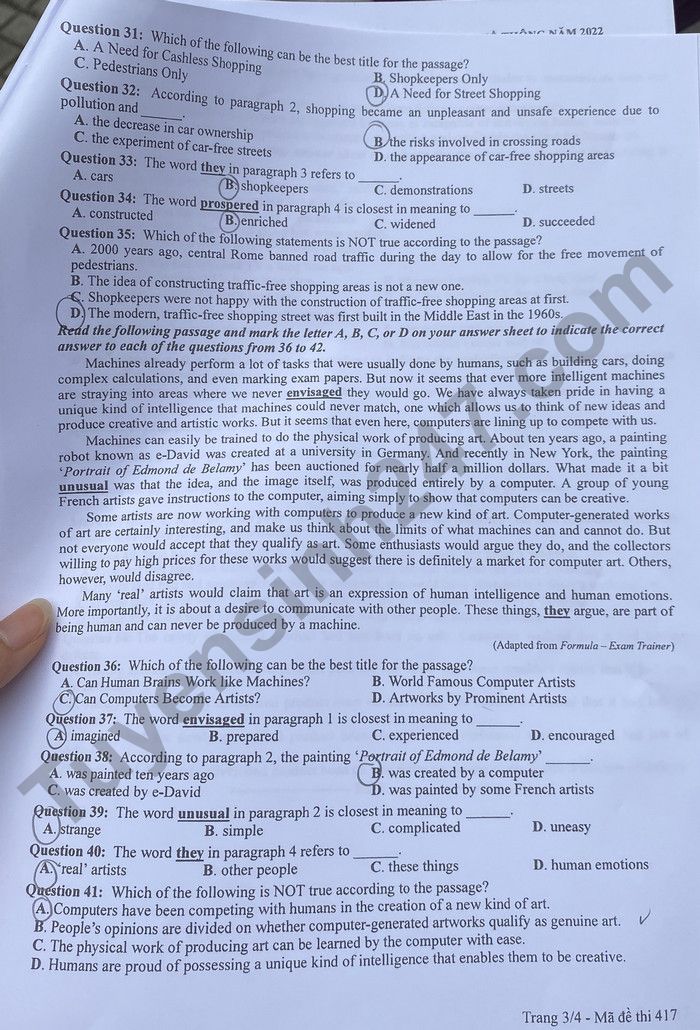 Đáp án đề thi môn tiếng Anh mã đề 417 kỳ thi THPT Quốc gia 2022 - Ảnh 3