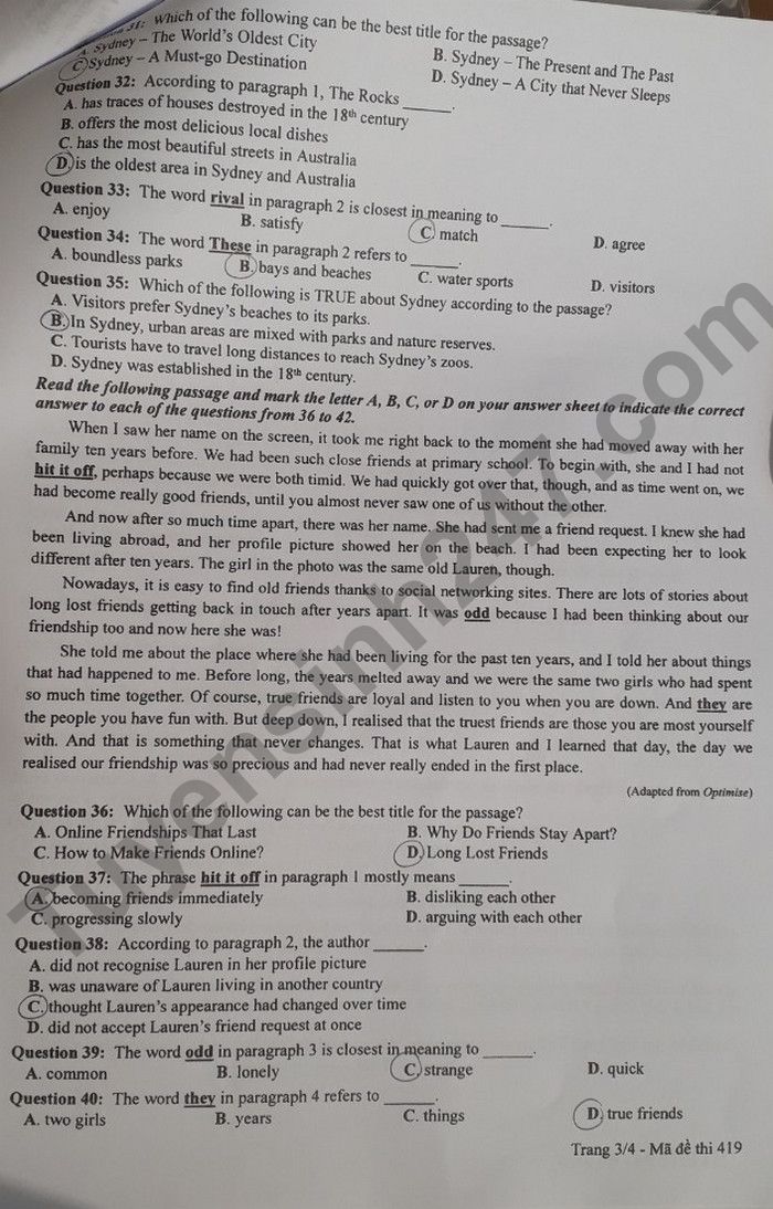 Đáp án đề thi môn tiếng Anh mã đề 419 kỳ thi THPT Quốc gia 2022 - Ảnh 3