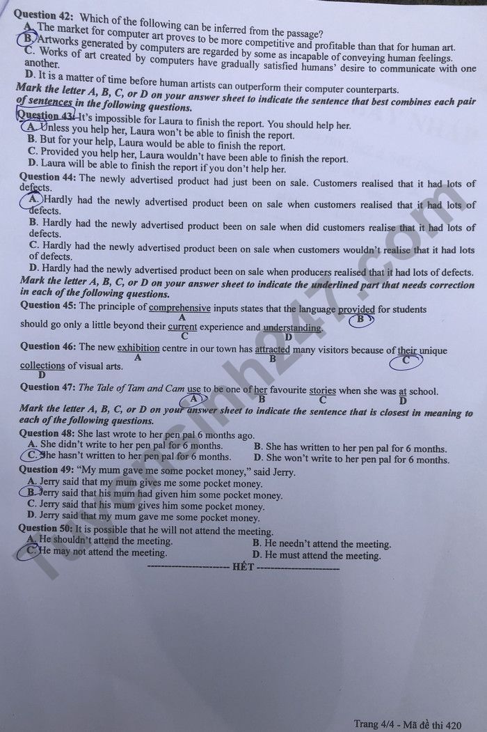 Đáp án đề thi môn tiếng Anh mã đề 420 kỳ thi THPT Quốc gia 2022 - Ảnh 4
