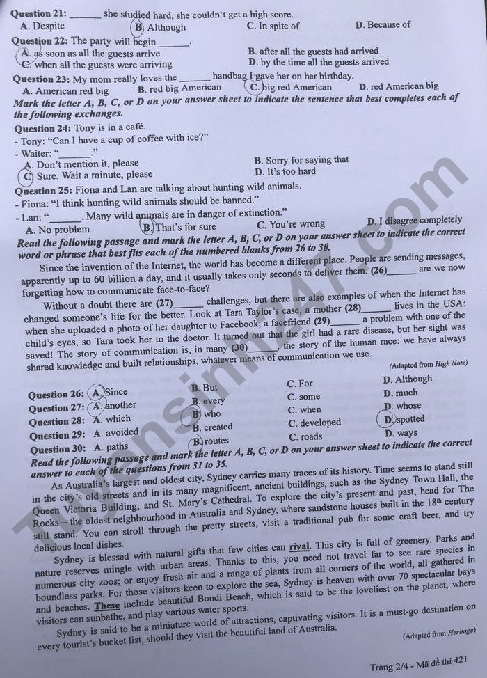 Đáp án đề thi môn tiếng Anh mã đề 421 kỳ thi THPT Quốc gia 2022 - Ảnh 2