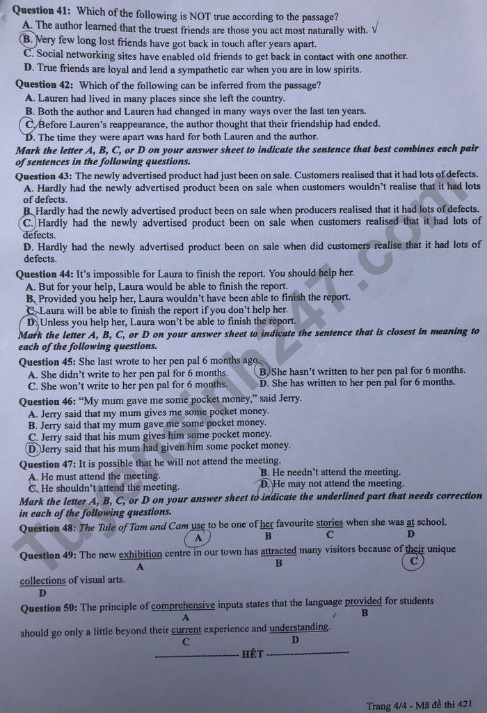 Đáp án đề thi môn tiếng Anh mã đề 421 kỳ thi THPT Quốc gia 2022 - Ảnh 2