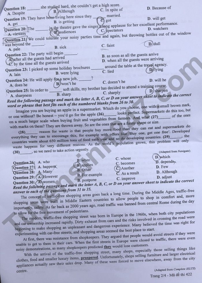 Đáp án đề thi môn tiếng Anh mã đề 422 kỳ thi THPT Quốc gia 2022 - Ảnh 3