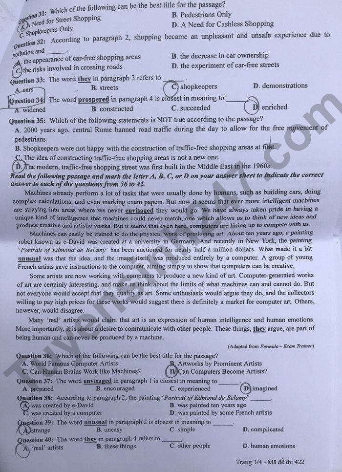Đáp án đề thi môn tiếng Anh mã đề 422 kỳ thi THPT Quốc gia 2022 - Ảnh 4