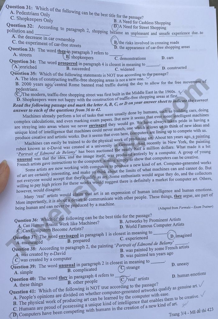 Đáp án đề thi môn tiếng Anh mã đề 423 kỳ thi THPT Quốc gia 2022 - Ảnh 2