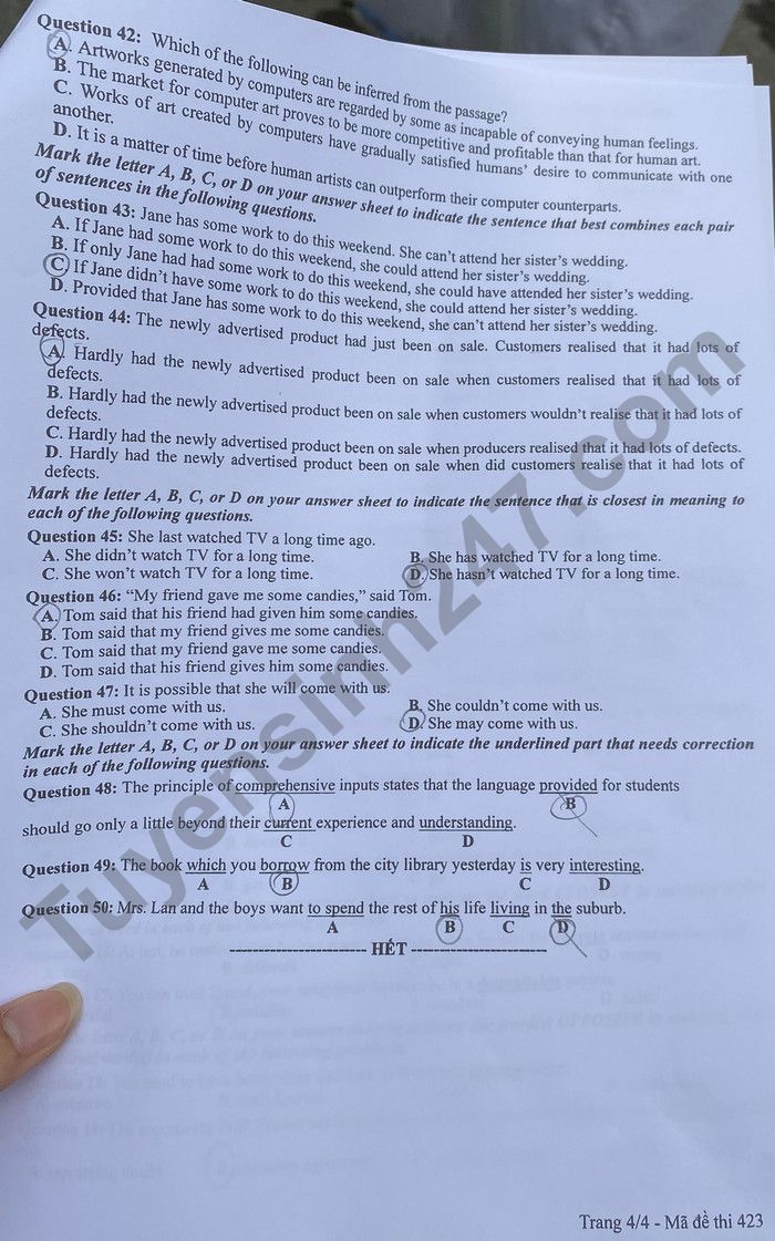 Đáp án đề thi môn tiếng Anh mã đề 423 kỳ thi THPT Quốc gia 2022 - Ảnh 3