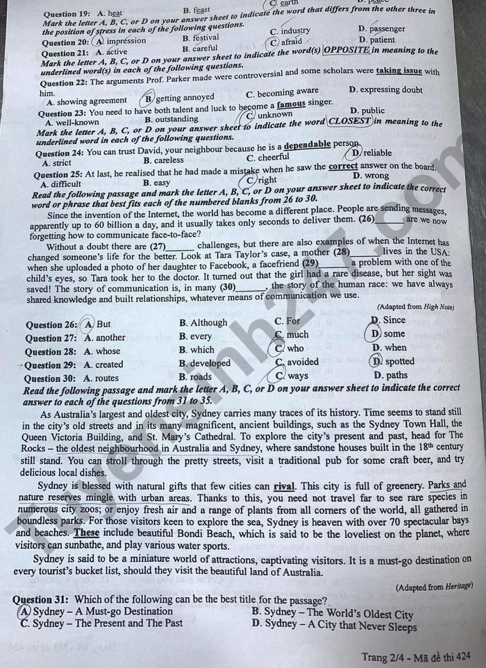 Đáp án đề thi môn tiếng Anh mã đề 424 kỳ thi THPT Quốc gia 2022 - Ảnh 2