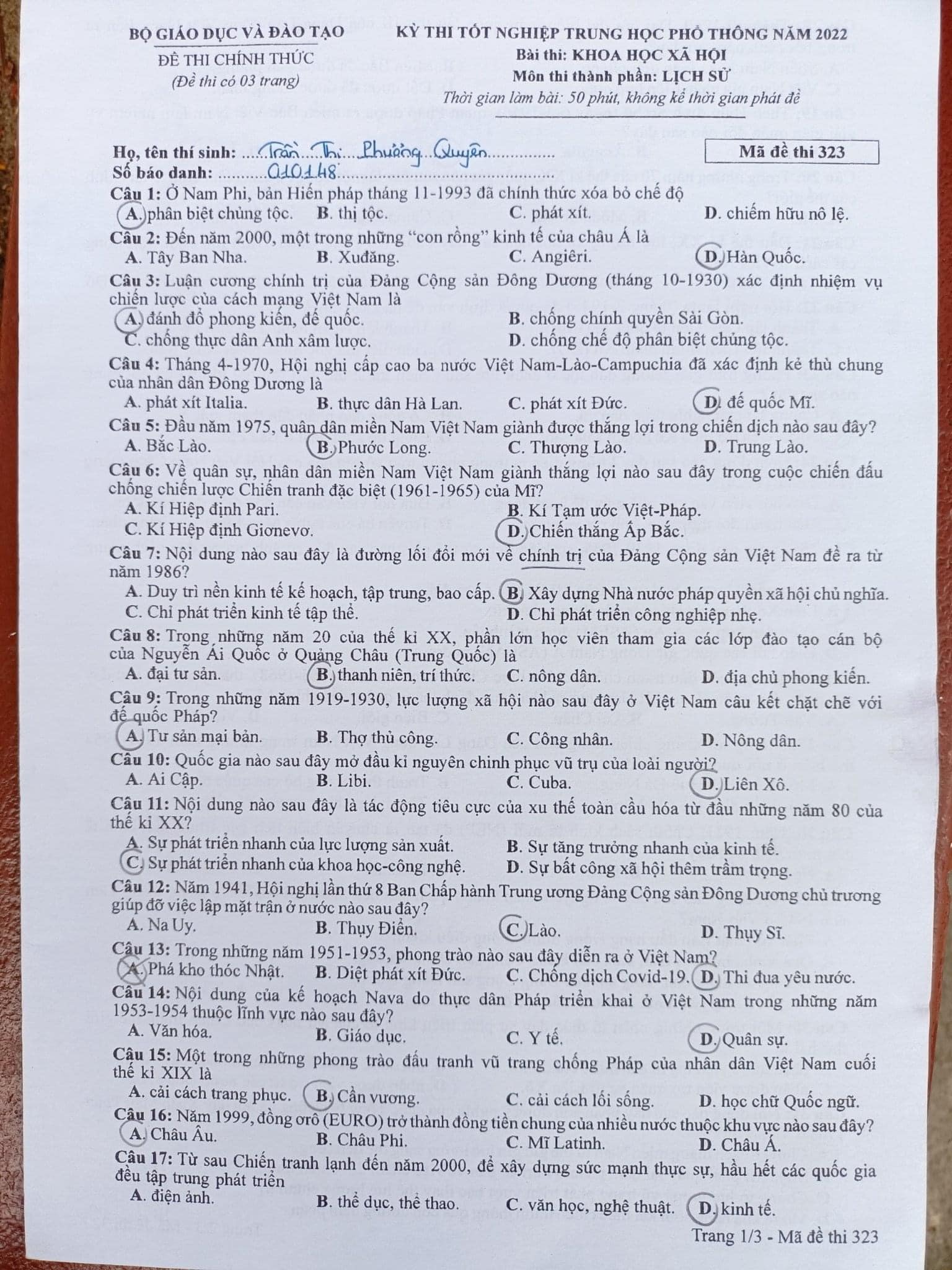 Đề thi môn Lịch sử kì thi tốt nghiệp THPT Quốc gia năm 2022 (tất cả các mã đề) - đang cập nhật - Ảnh 1