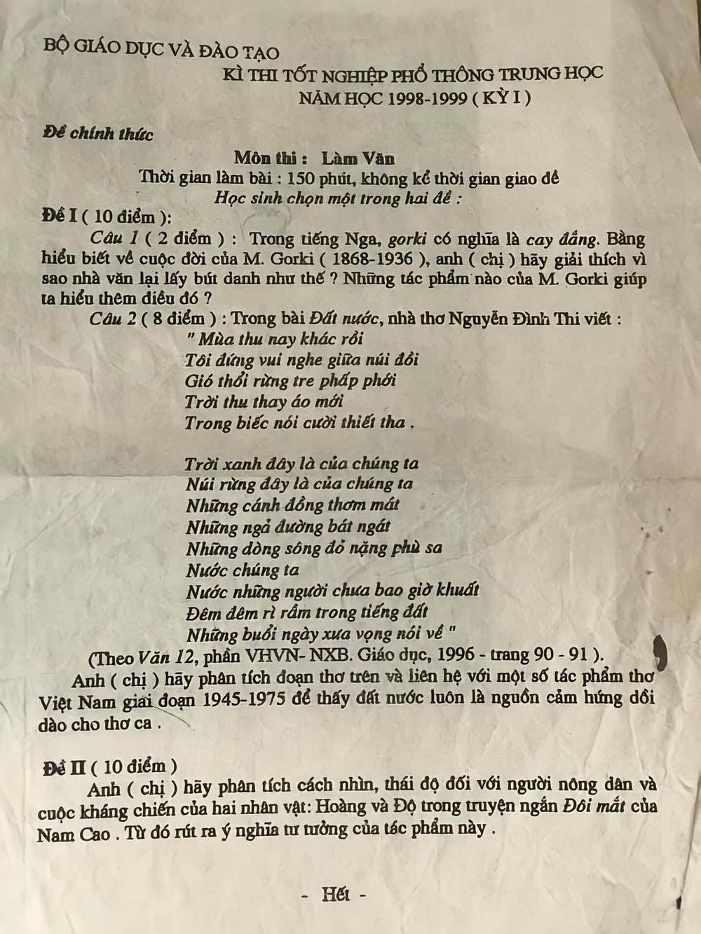 Dân mạng khóc thét với đề thi Văn năm 1998 - Ảnh 1