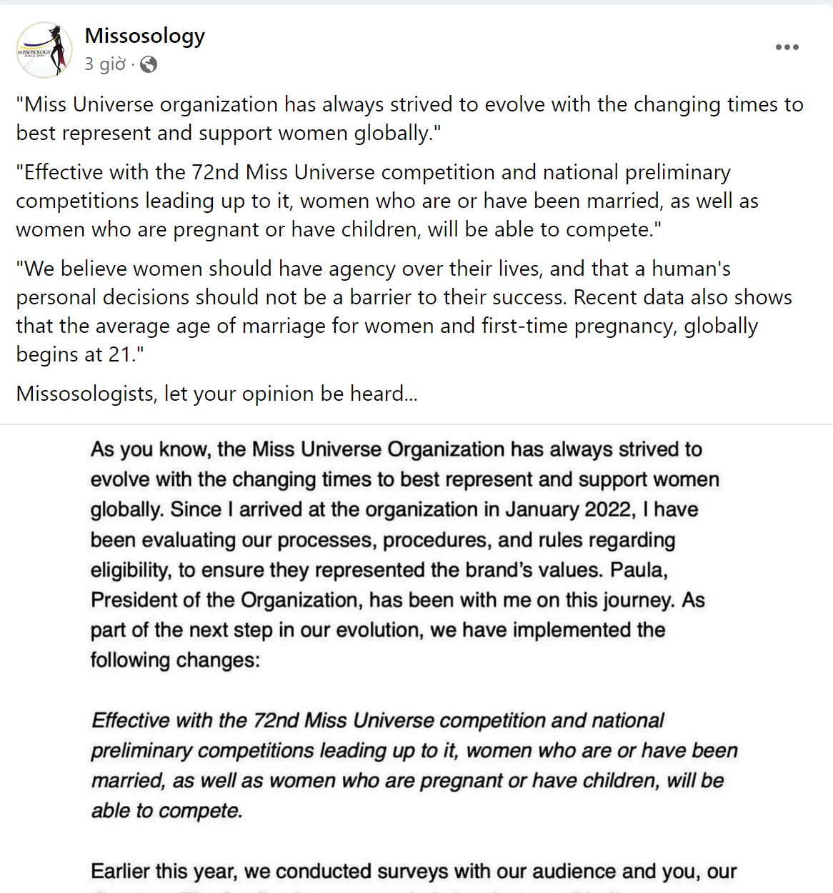 Hoa hậu Hoàn vũ nhận thí sinh đã kết hôn, đang mang thai hoặc sinh con - Ảnh 1