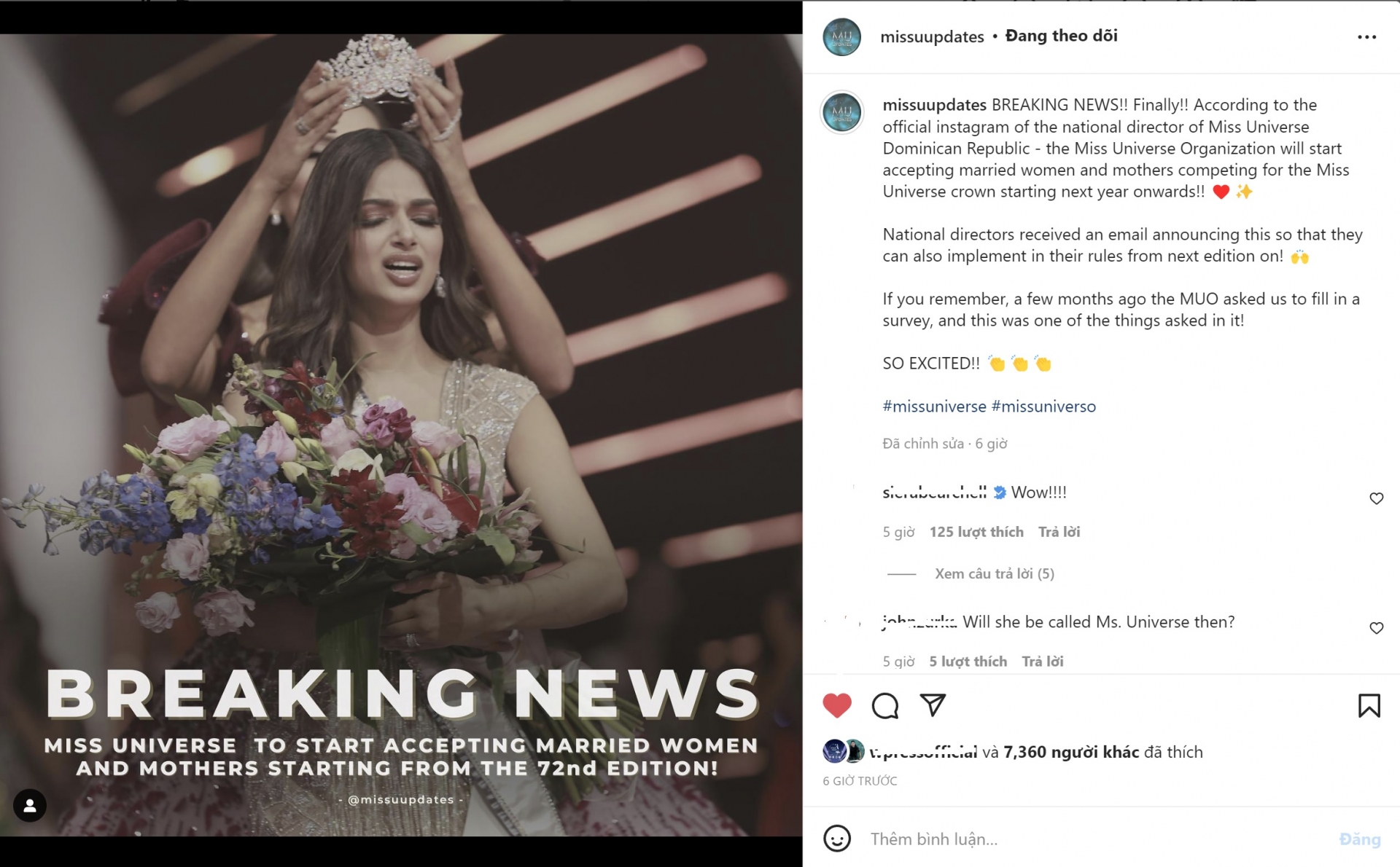 Hoa hậu Hoàn vũ nhận thí sinh đã kết hôn, đang mang thai hoặc sinh con - Ảnh 1