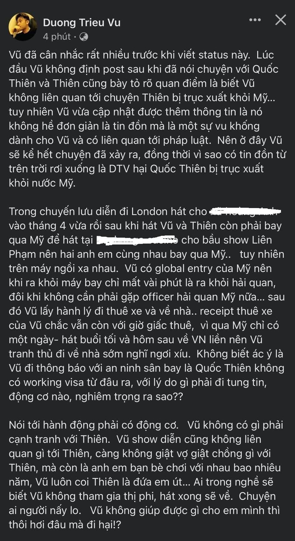 Em trai Hoài Linh đăng tải bài viết dài, làm rõ tin đồn hãm hại đồng nghiệp bị trục xuất khỏi Mỹ - Ảnh 1