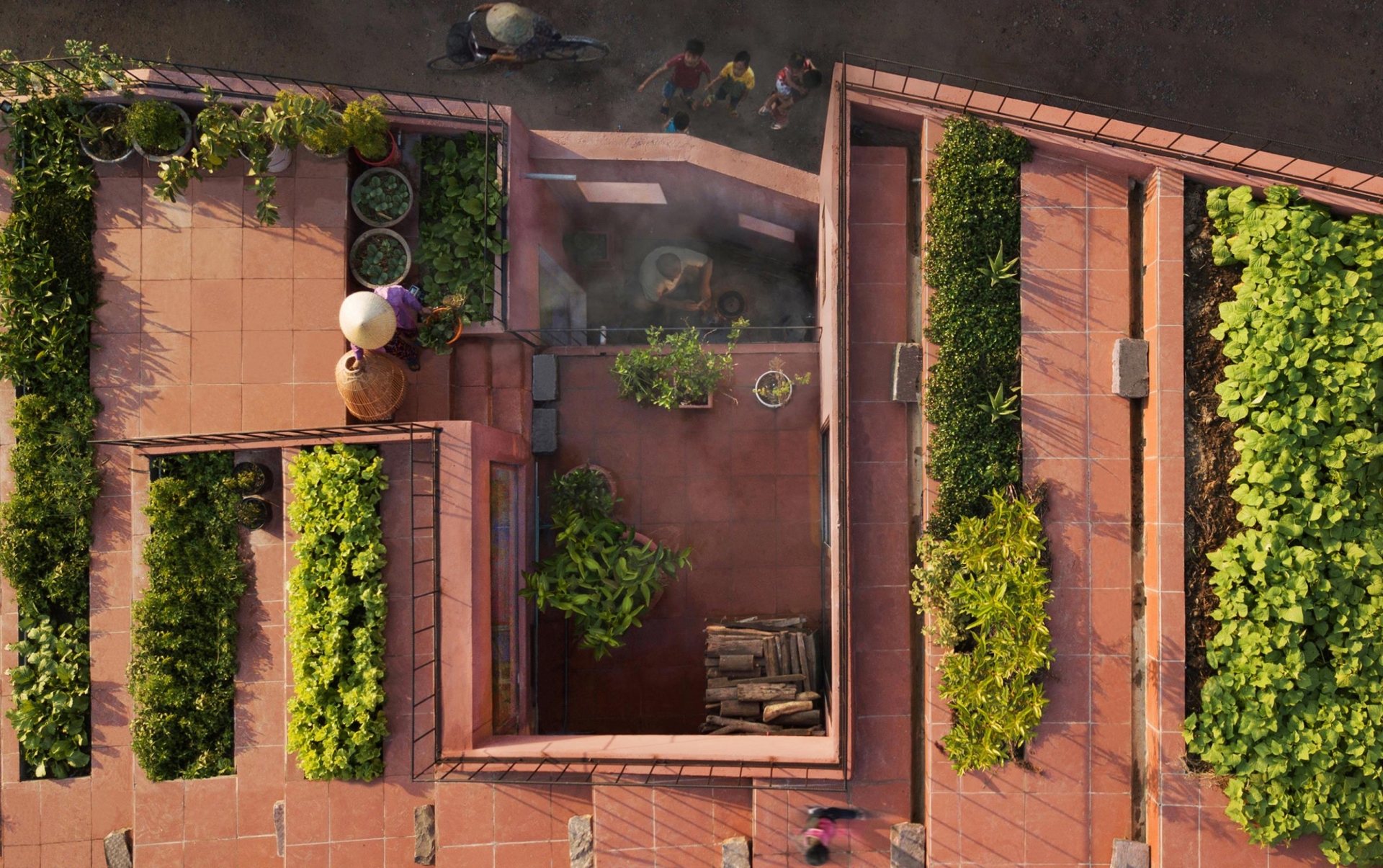 Mái nhà được xử lý kĩ để biến thành vườn rau cho gia chủ.