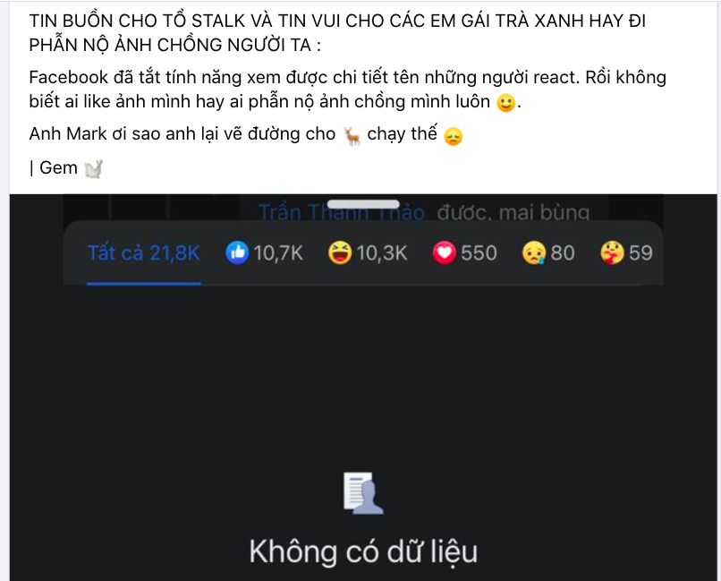 Facebook lại thay đổi, từ nay chỉ xem được số người like, tim nhưng cụ thể là ai thì "đoán xem"