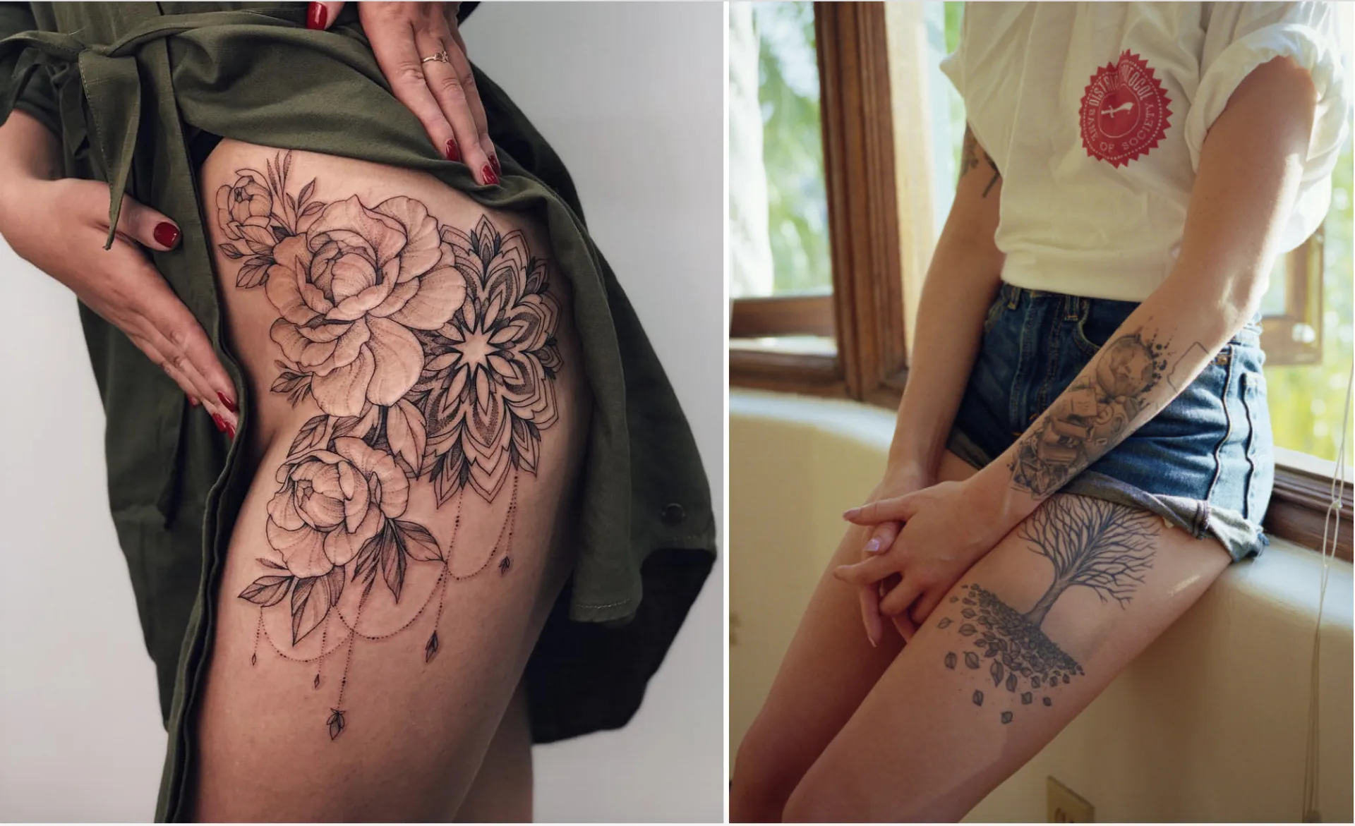 Xăm ở đùi ngoài sẽ được nằm ở tư thế thoải mái, từ đó cũng xoa dịu nổi đau.