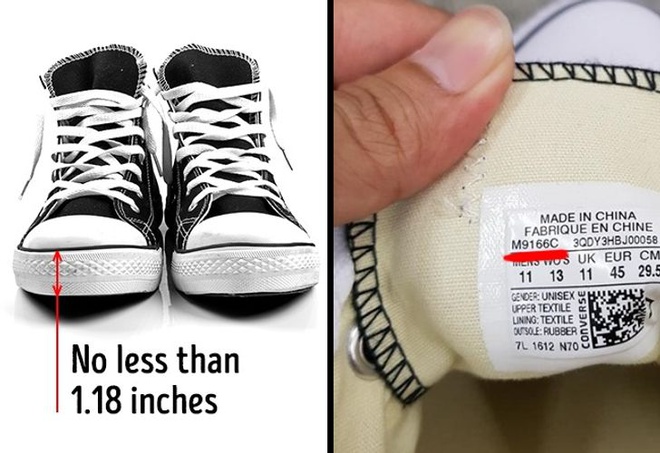 Kiểm tra kĩ đường may và số seri ở lưỡi gà là những bước cơ bản để biết một đôi giày converse thật hay giả.