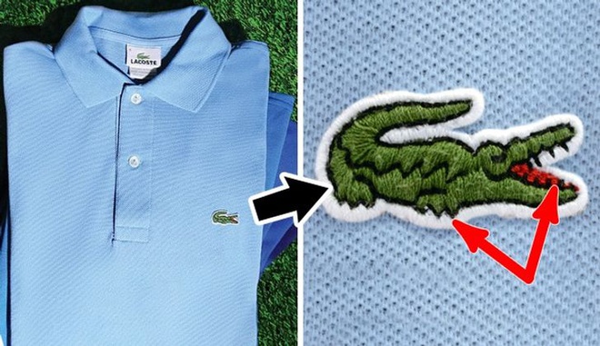 Cách phân biệt áo Lacoste thật nằm ở logo chú cá sấu màu xanh này.