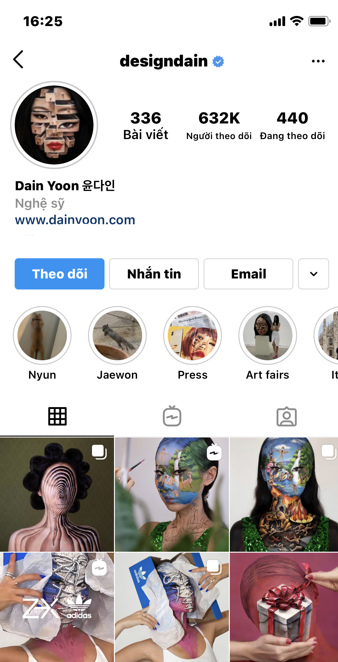 Trang cá nhân của Dain Yoon thu hút hơn 632.000 lượt theo dõi.