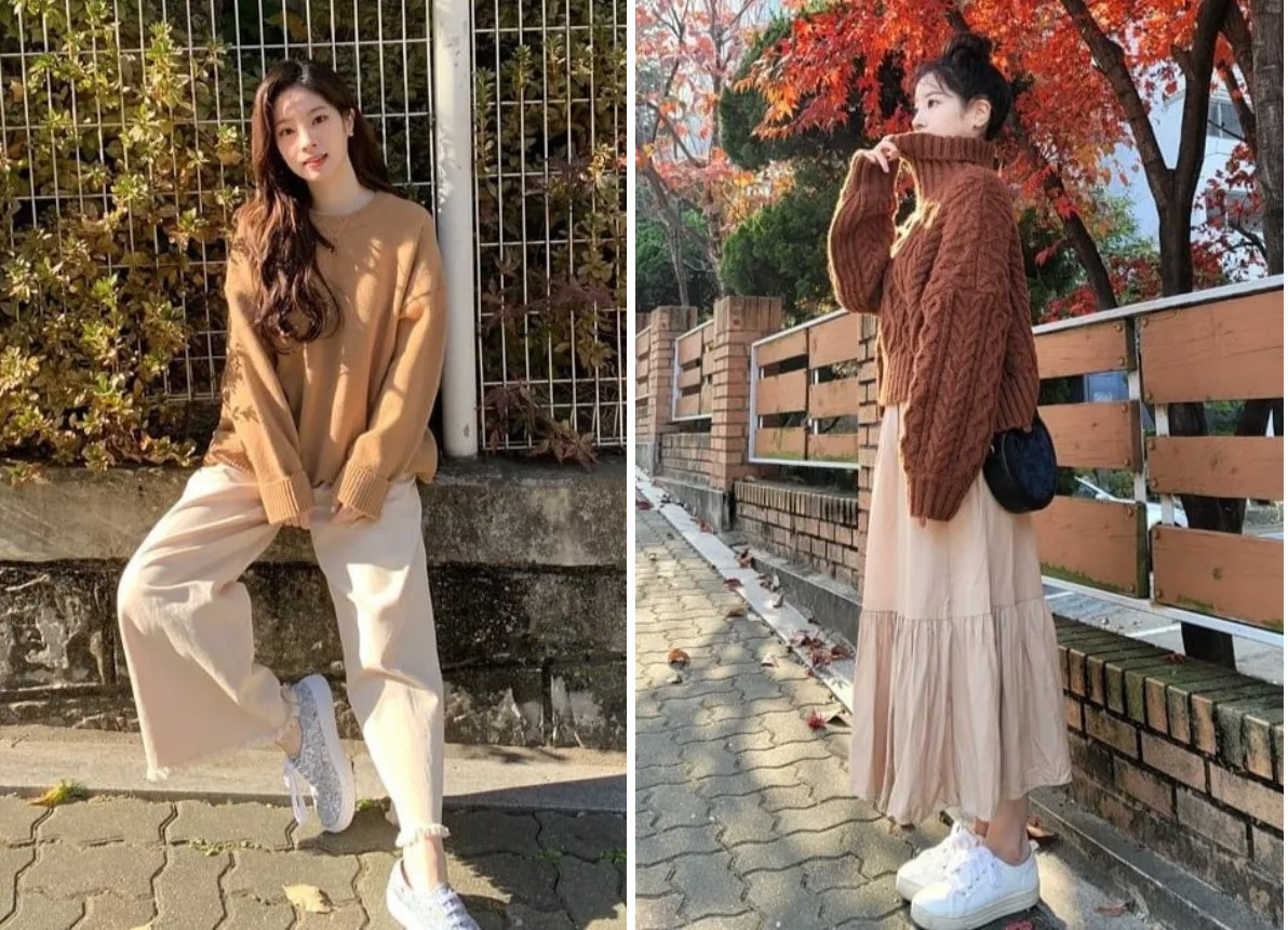 Dahuyn yêu thích mẫu áo sweater knitwear tone nâu để dạo phố.