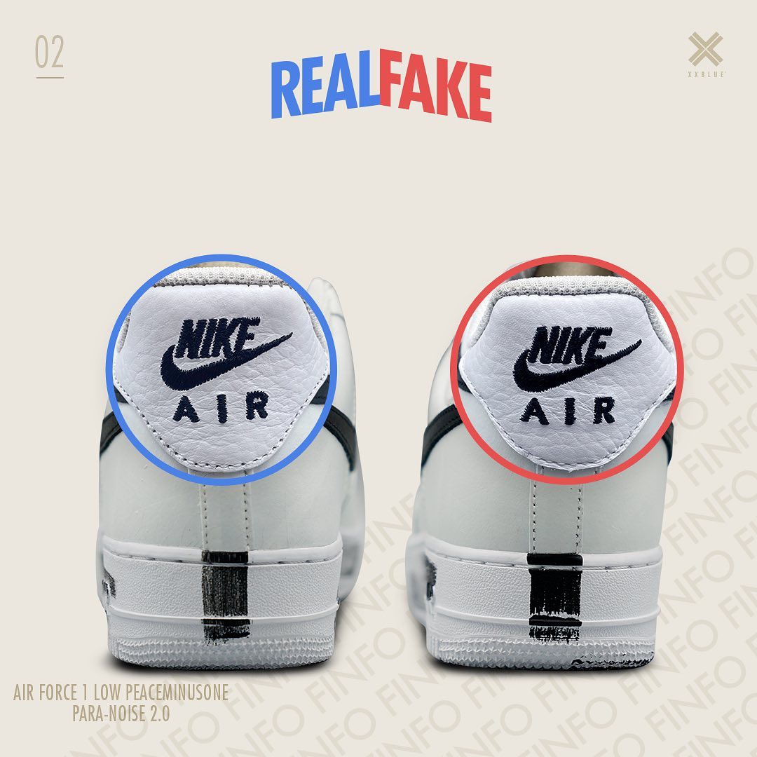 Sự khác nhau giữa logo Nike thật và giả chỉ là vài mm, không phải ai cũng có khả năng nhìn thấy. Để phân biệt được, bạn phải suy xét thật kĩ càng và chú ý những tiểu tiết nhỏ nhất. Nhìn vào logo thật, bạn sẽ thấy chữ 'K' dính hẳn vào chữ 'E' và phần đuôi dấu check. Hơn nữa vết sơn ở gót giày sẽ có phần nhạt hơn so với giày nhái.