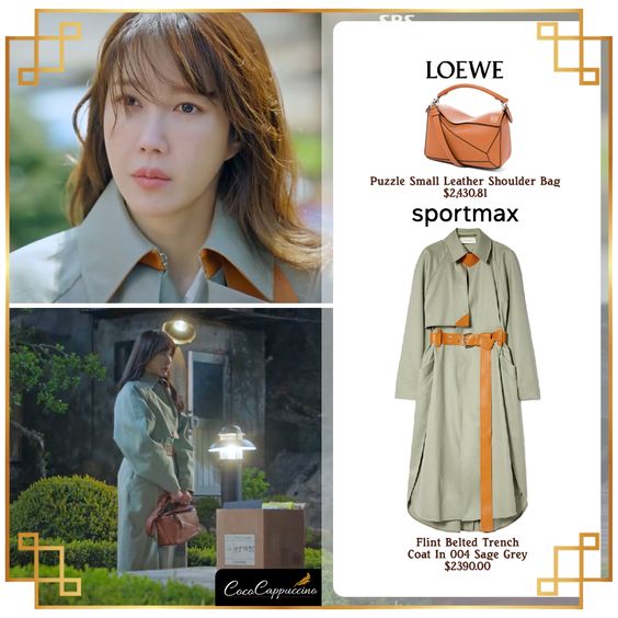 Một thiết kế trend coach khác với màu sắc nổi bật hơn. Điểm nhấn là dây thắt lưng dài và lớp lót màu cam, Lee Ji Ah dễ dàng khoe được vóc dáng xinh đẹp dù bận đồ nhiều lớp. Mẫu áo đến từ thương hiệu Sportmax có giá 2.390 đô (54 triệu đồng).