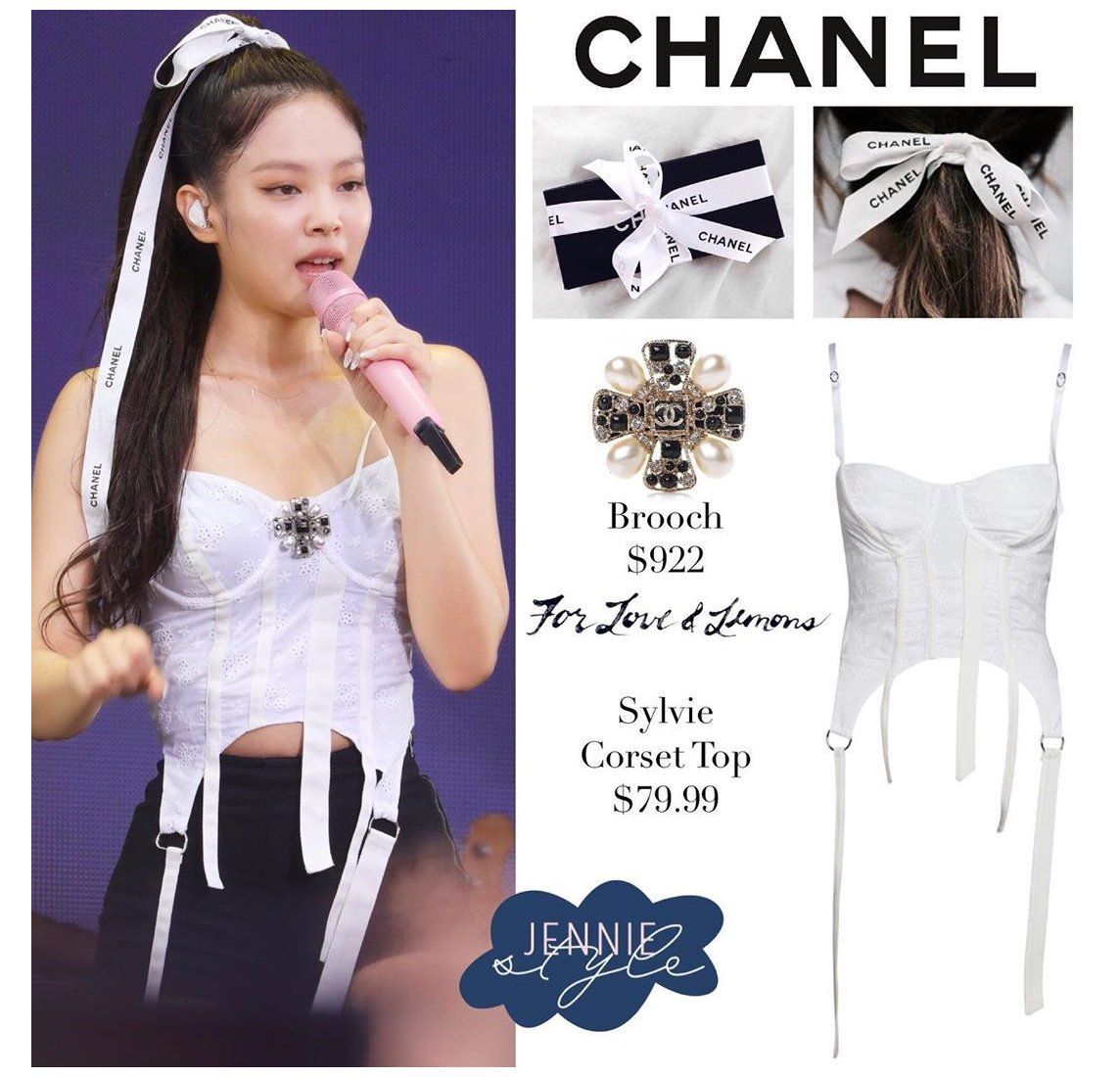 Cô nàng main rapper của nhóm còn tận dụng cả ruy băng gói quà của Chanel làm phụ kiện cột tóc, vòng tay hay đai quần. 