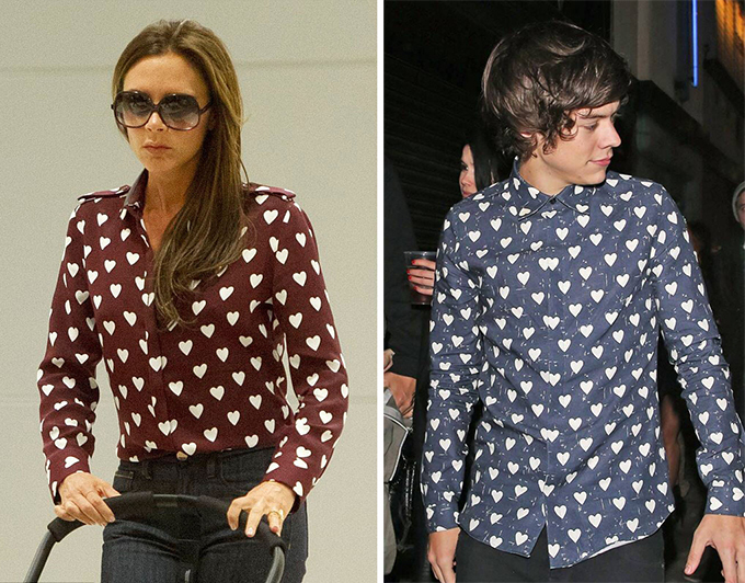 Cựu thành viên One Direction cũng từng sở hữu chiếc áo hoạ tiết trái tim tương tự như áo sơ mi của Victoria Beckham.
