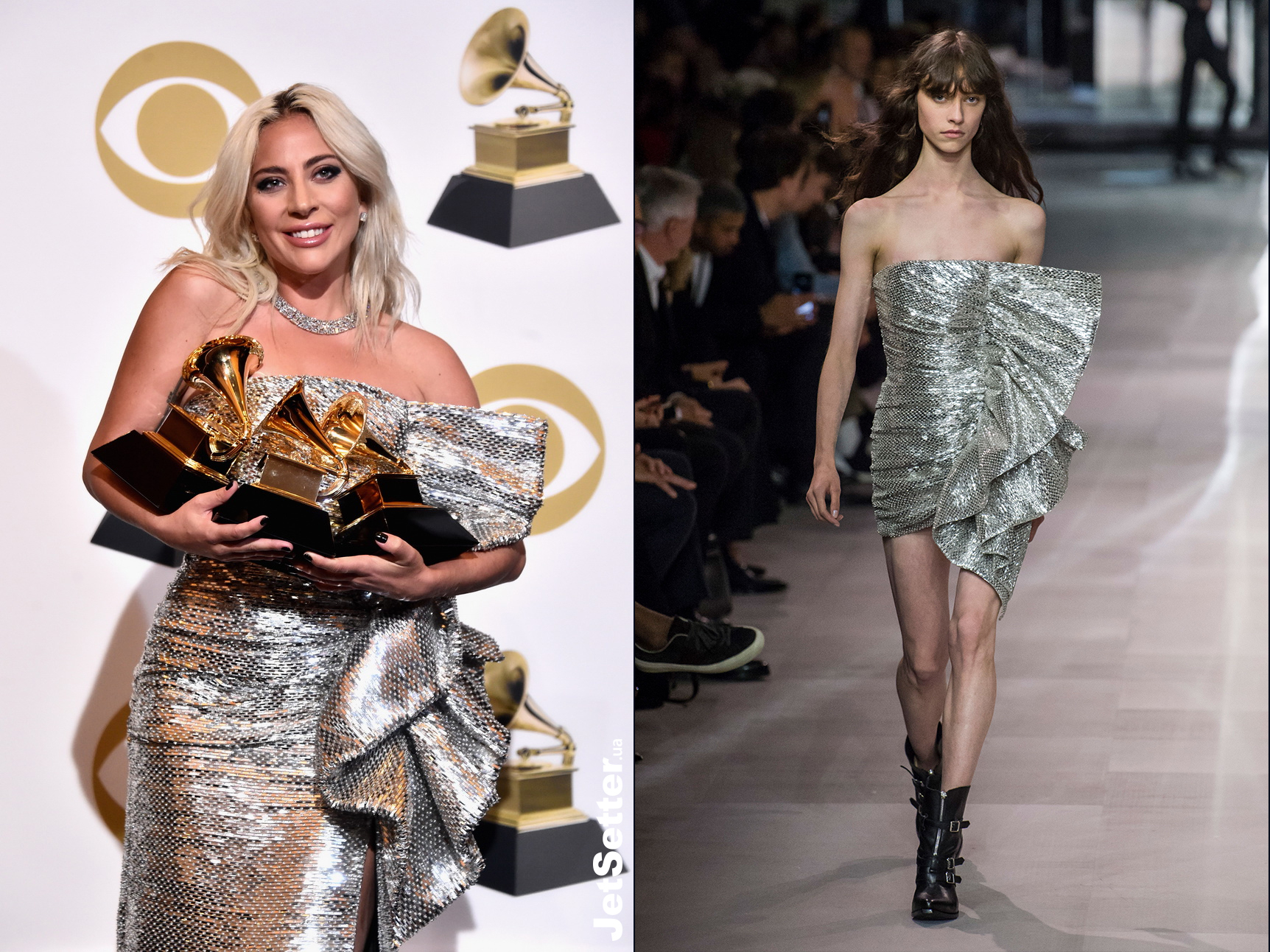 Lady Gaga trong thiết kế của Celine ready-to-wear trong lễ trao giải Grammy đã được chỉnh sửa cho phù hợp.