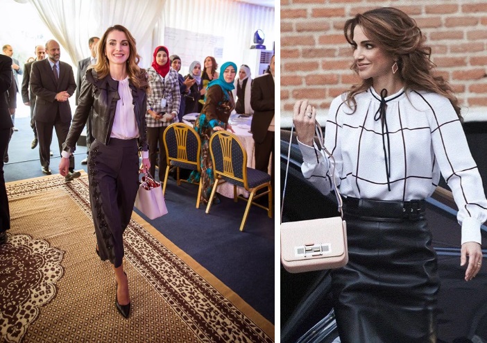 Hoàng hậu Jordan toát lên vẻ đẹp trẻ trung, năng động và thanh lịch với áo khoác lửng và túi kẹp nách