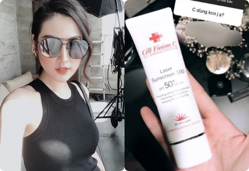 Cô nàng cũng giới thiệu đến ai đang cần một loại kem chống nắng nhẹ dịu cho da khác là sản phẩm Cell Fushion C Laser Sunscreen 100 SPF 50+ PA+++. Đây là sản phẩm được Hiệp hội da liễu Hàn Quốc khuyên dùng.