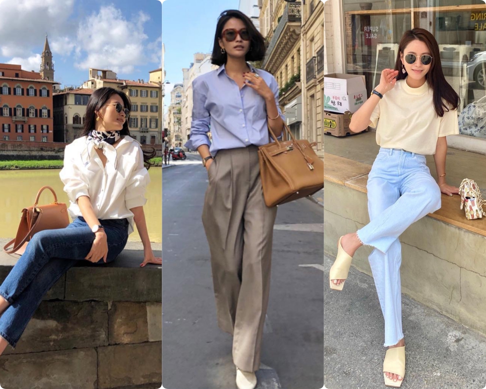 Nếu đã trót yêu sự dịu dàng, nữ tính đến từ gái Hàn, bạn có thể học hỏi blogger diện những set đồ trung tính màu sáng như trắng, beige, xanh dương pastel,... 