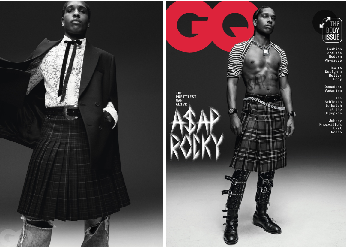 Dù là trong chiếc áo sơ mi ren với chân váy xếp li hay phối cùng boots cao cổ, thì hình ảnh của A$AP Rocky vẫn chuẩn nam tính.