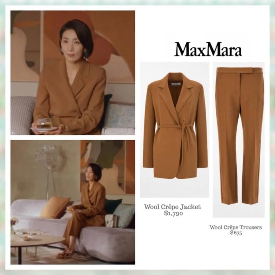 Kim Seo Huynh diện một bộ suit menswear của thương hiệu Max Mara. Bộ suit gồm áo khoác kiểu và quần tây màu nâu, làm nổi bật khí chất sang chảnh lẫn sự mạnh mẽ của 'mợ cả'. 