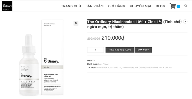 Hàng trên web chính hãng The Ordinary chỉ 210.000 đồng nên cũng không là quá mắc so với những shop bán lẻ khác.