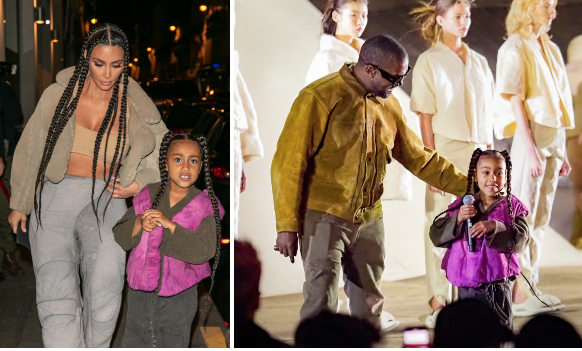Có bố Kanye West sở hữu cả một thương hiệu Yeezy nổi tiếng, cô bé nhanh chóng thích nghi với gu thời trang Hip Hop. Tham dự show diễn Yeezy Season 8, North West mặc nguyên set Yeezy và tự tin chào khán giả cùng bố trên sân khấu.