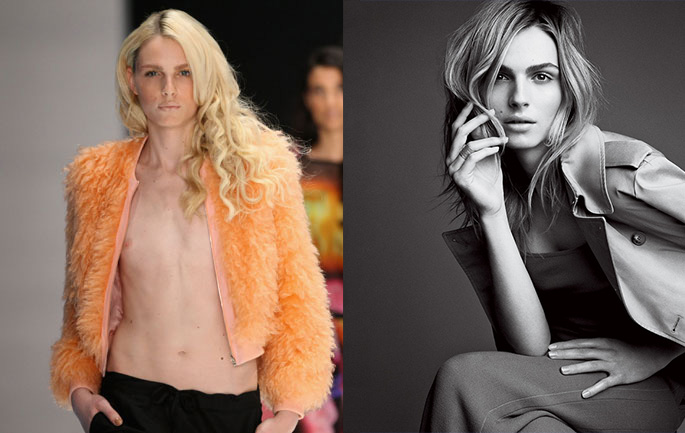 Andreja Pejíc từng 'cân' đẹp cả 2 dòng thời trang nam và nữ của Marc Jacobs, Jean Paul Gaultier.