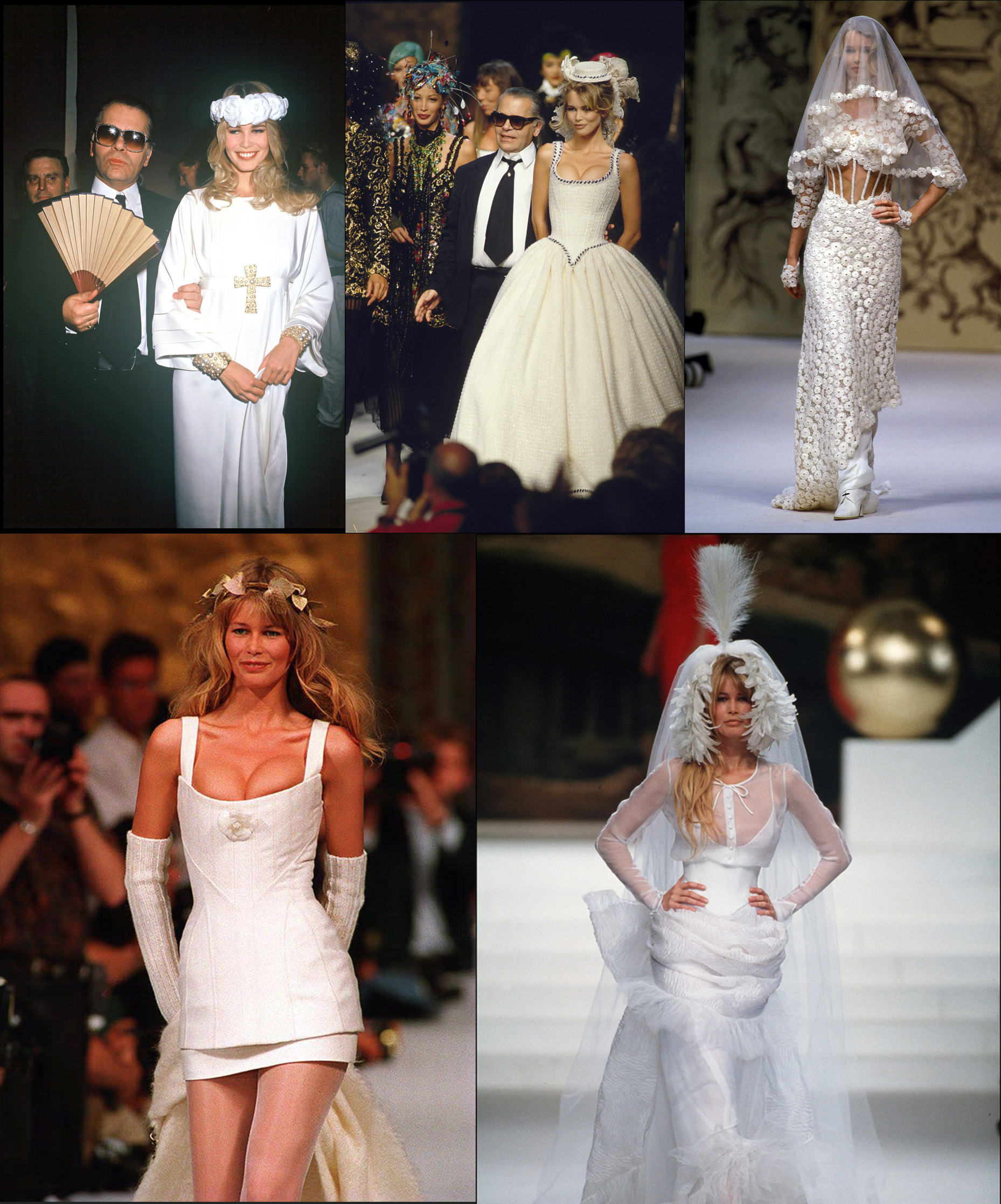 Claudia Schiffer diện 4 thiết kế cô dâu để kết màn 4 show diễn của nhà mốt.