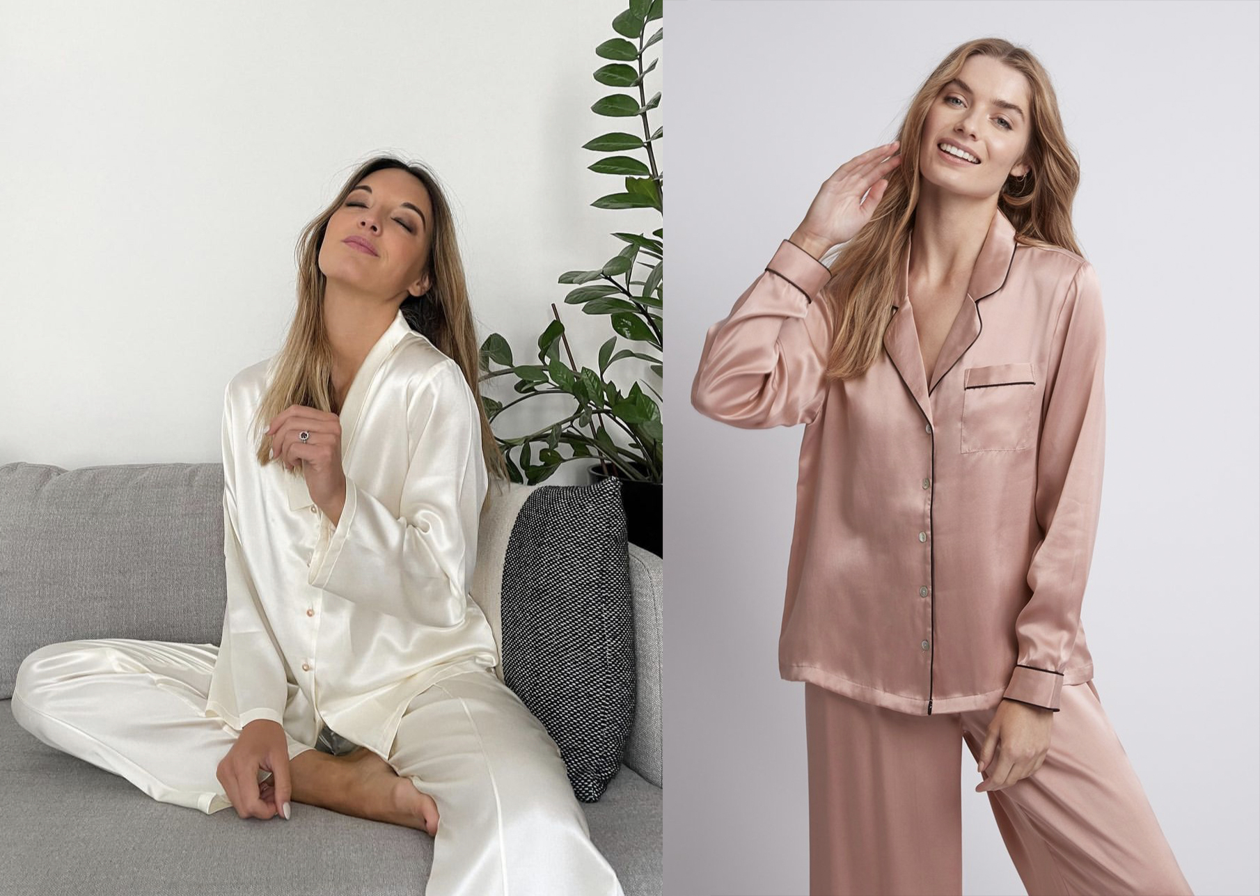 Muốn sang trọng và thu hút ngay cả khi xuề xoà với đồ mặc ngủ, bạn hãy chọn những bộ pyjama lụa nữ tính như thế này. 