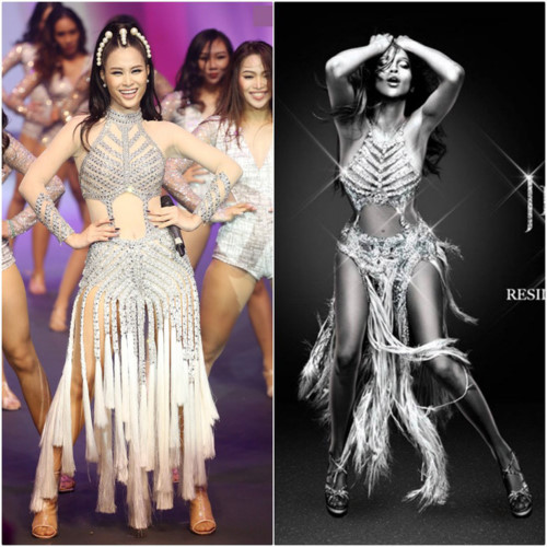 Trang phục biểu diễn của Đông Nhi lấy cảm hứng từ poster show diễn All I Have của Jennifer Lopez.