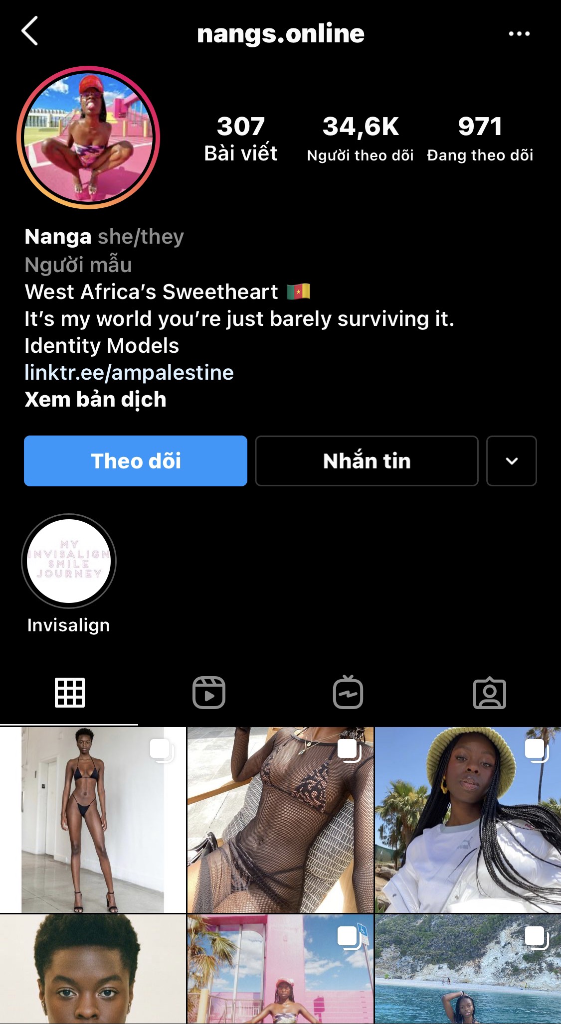 Ghé thăm Instagram của nữ người mẫu da màu 23 tuổi, lượt follows của cô nàng đã tăng đáng kể và Nanga cũng tự tin đăng tải những bức hình quyến rũ, táo bạo. Cô nàng sở hữu hình thể và gương mặt cuốn hút không thua kém bất kì người mẫu chuyên nghiệp nào.