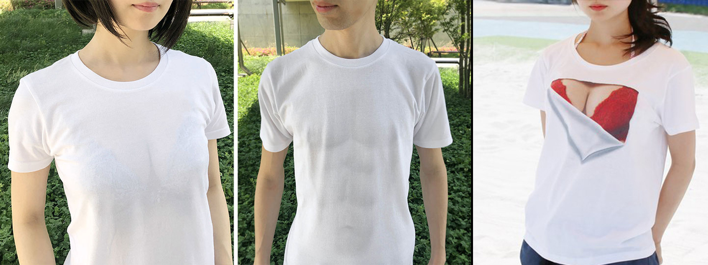 Một số mẫu áo tận dụng trường phái siêu thực để đánh lừa thị giác, bạn muốn ngực to hay 6 múi, muốn quyến rũ với chiếc áo ướt, tất cả đều có tại ekoD Works. Mỗi sản phẩm sẽ có giá từ 500.000 - 1 triệu đồng.