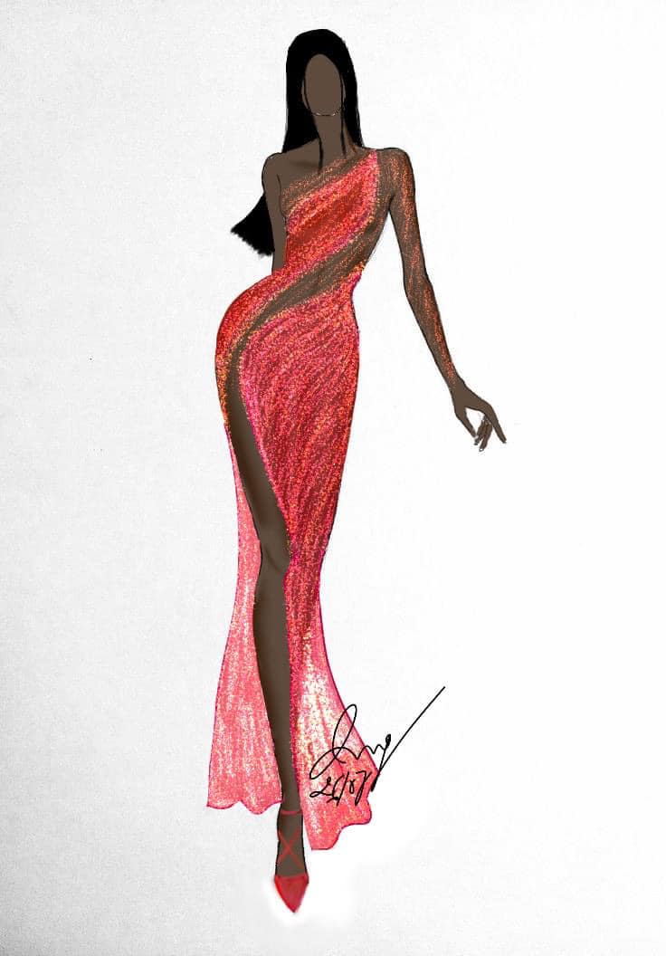Một bạn fan còn gợi ý cho nàng hậu thử nghiệm với màu cam hồng neon với chiếc váy có đường xẻ uyển chuyển chạy dọc theo cơ thể. Thiết kế này được nhận xét là rất trẻ trung, năng động và khoẻ khoắn.