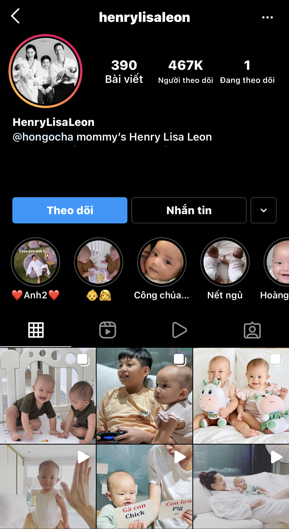 Instagram hơn hơn 460 nghìn follows của 3 con: Subeo, Lisa và Leon, là nơi để nữ ca sĩ chia sẻ những khoảnh khắc đời thường của các bé, nhận được sự yêu mến từ công chúng.