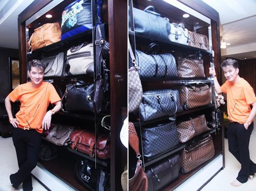 Những chiếc tủ khổng lồ chỉ để trưng bày túi hiệu của Đàm Vĩnh Hưng. Anh có thói quen bán lại những mẫu vali, túi xách đã lỗi mốt vào mối 'thanh lọc' tủ đồ mỗi năm.
