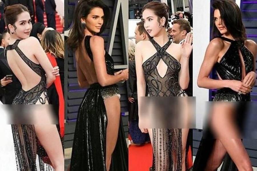 Chiếc váy của Ngọc Trinh tại Liên hoan phim Cannes được xem là phiên bản váy xẻ hông của Kendall Jenner. Thực tế, cả hai thiết kế đều bị chỉ trích vì sự phản cảm.
