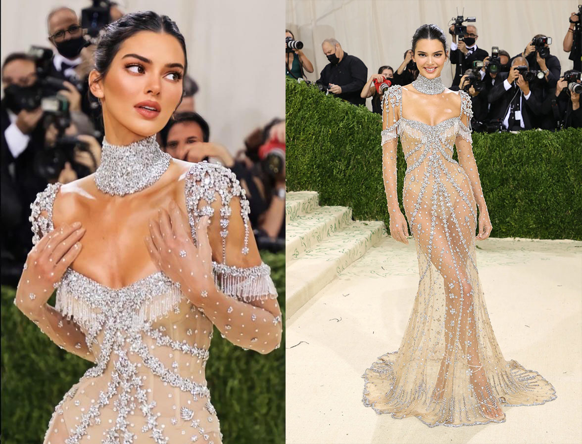 Kendall Jenner nhận 'cơn mưa' lời khen với chiếc váy xuyên thấu, đính pha lê từ nhà mốt Givenchy.